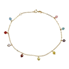 <STRONG>Tobillera oro amarillo 18k&nbsp;colores</STRONG>. Pulsera tobillera con colgantes de piedras de colores fabricada en <ST