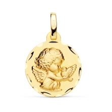 <STRONG>Medalla bebé ángel de la guarda 14 mm oro 9 kilates.<BR>Medalla</STRONG> de <STRONG>bebé </STRONG>con la imagen del <STR
