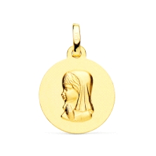 <STRONG>Medalla niña 16 mm oro amarillo 18k matizada.<BR>Medalla</STRONG> de<STRONG> niña</STRONG> con la imagen de la <STRONG>v