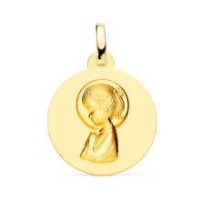 <STRONG>Medalla virgen niña 18 mm oro amarillo 18k matizada.<BR>Medalla</STRONG> para <STRONG>niña</STRONG> en acabado matizado 