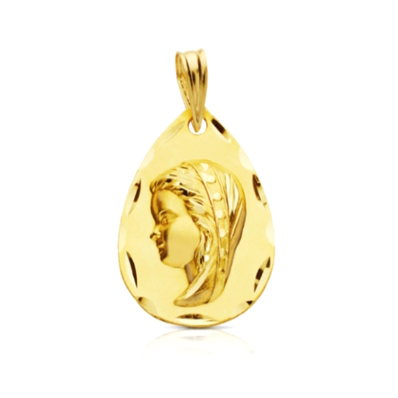 <STRONG>Medalla niña 17 x 12 mm oro amarillo 18k gota.<BR>Medalla</STRONG> con la imagen de la <STRONG>virgen niña</STRONG> en r