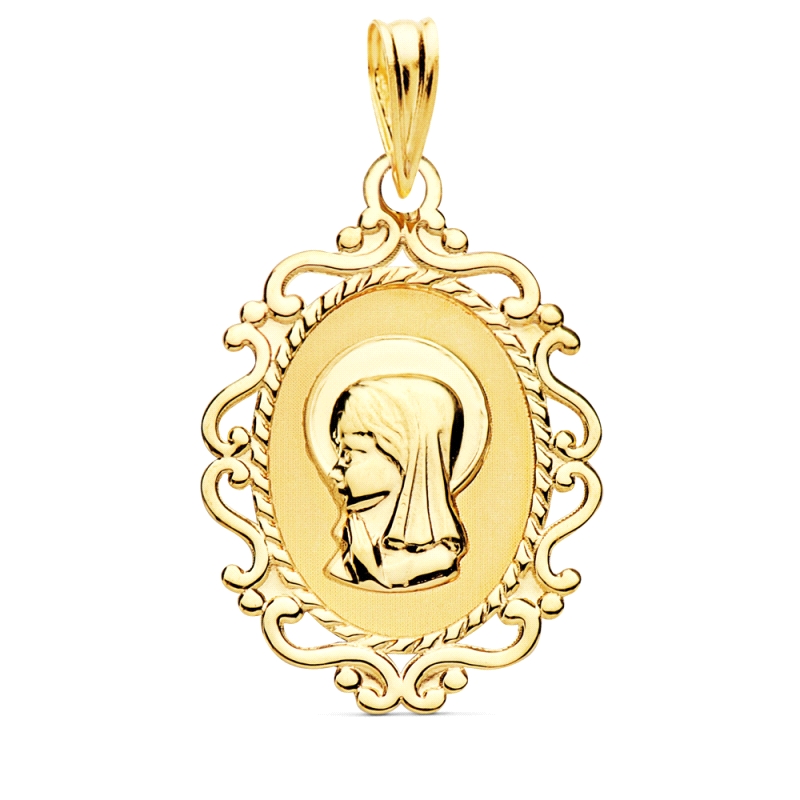<STRONG>Medallla virgen niña 23 x 16 mm oro amarillo 18k filigranas.</STRONG><BR><STRONG>Medalla</STRONG> para<STRONG> niña</STR
