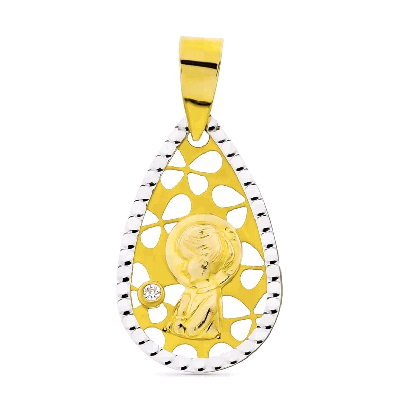 <STRONG>Medalla virgen niña 19 x 12 mm oro amarillo 18k lágrima calada.</STRONG><BR>Preciosa <STRONG>medalla</STRONG> para <STRO