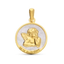 <STRONG>Medalla niña ángel yo te guardaré 15 mm oro amarillo 18k nacar.<BR>Medalla</STRONG> para <STRONG>niña</STRONG> con <STRO