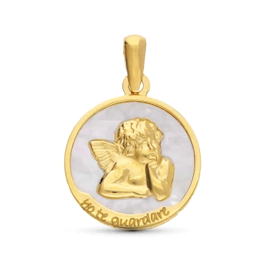 <STRONG>Medalla niña ángel yo te guardaré 15 mm oro amarillo 18k nacar.<BR>Medalla</STRONG> para <STRONG>niña</STRONG> con <STRO