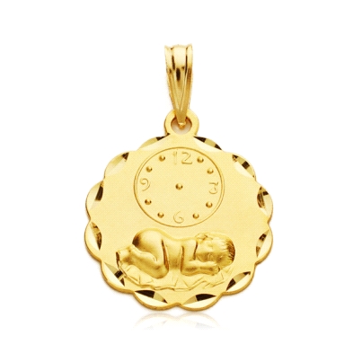 <STRONG>Medalla bebé niño del pesebre y reloj 17 mm oro amarillo 18k.</STRONG><BR><STRONG>Medalla</STRONG> para <STRONG>bebé</ST