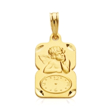 <STRONG>Medalla bebé con reloj y ángel querubín 20 x 11 mm oro amarillo 18k.</STRONG><BR><STRONG>Medalla</STRONG> con <STRONG>re
