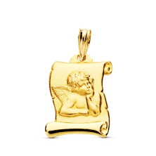 <STRONG>Medalla bebé con angel de la guarda 14 x 11 mm oro 18k pergamino.</STRONG><BR><STRONG>Medalla</STRONG> para<STRONG> reci