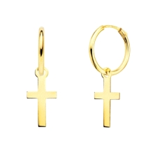 <STRONG>Pendiente aro con cruz oro 18k<BR></STRONG>Pendiente de <STRONG>aro</STRONG> con forma de tubo con <STRONG>cruz</STRONG>