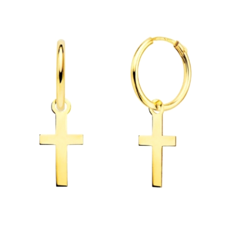 <STRONG>Pendiente aro con cruz oro 18k<BR></STRONG>Pendiente de <STRONG>aro</STRONG> con forma de tubo con <STRONG>cruz</STRONG>