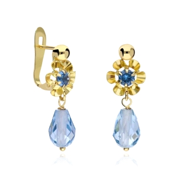 <P><STRONG>Pendientes cubanitas oro 18k aguamarina.<BR>Pendiente oro niña arquillo chupon celeste. Pendiente de oro para niña gi