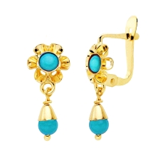 <P><STRONG>Pendiente bebé con turquesa oro</STRONG> 18 kilates. Estos <STRONG>pendientes para bebé de oro con turquesa</STRONG> 