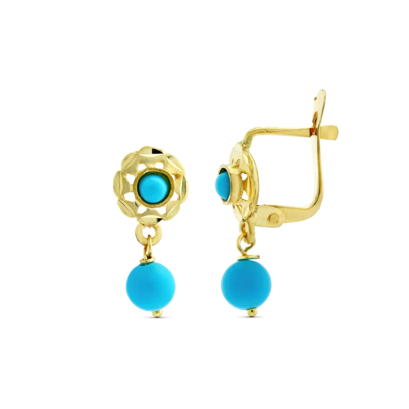 <P><STRONG>Pendiente bebé cubana oro turquesa</STRONG>. Estos <STRONG>pendientes de oro para niña de arquillo en turquesa</STRON
