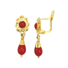 <P><STRONG>Pendiente chupón coral oro niña</STRONG>. <STRONG>Pendiente para niña con coral </STRONG>sintético fabricado oro 18 k