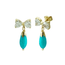 Pendientes turquesa y circonita niña<BR>Pendientes con lazo de circonita y una lagrima de turquesa<BR>Cierre de presión. <BR>Tie