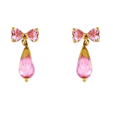 Pendientes lazo y circonita niña Rosa&nbsp;&nbsp; <BR>Pendientes con lazo de circonita y una lagrima de circonita rosa<BR>Cierre