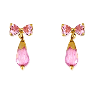 Pendientes lazo y circonita niña Rosa&nbsp;&nbsp; <BR>Pendientes con lazo de circonita y una lagrima de circonita rosa<BR>Cierre