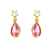 Pendientes lagrima&nbsp;rosa niña&nbsp;&nbsp;&nbsp; <BR>Pendiente con forma de lagrima en&nbsp;rosa&nbsp;y una circonita blanca 