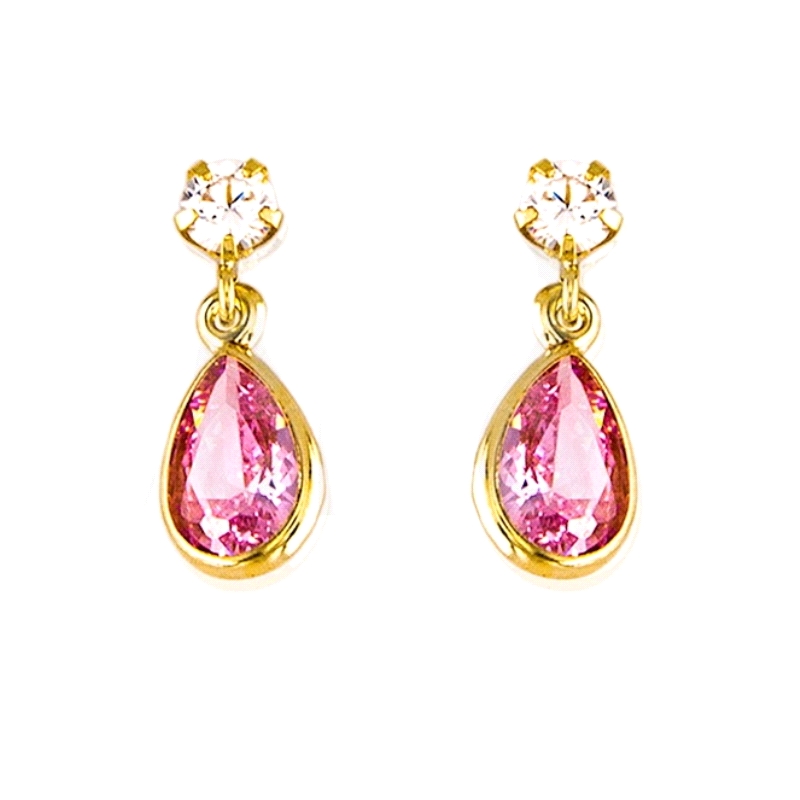 Pendientes lagrima&nbsp;rosa niña&nbsp;&nbsp;&nbsp; <BR>Pendiente con forma de lagrima en&nbsp;rosa&nbsp;y una circonita blanca 