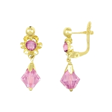 Pendientes cubanitas oro 18k rosa rombito<BR>Pendientes cubanas para niña con lagrima en rosa en forma de rombito