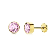 Pendiente niña flor 3mm rosa oro 9 kilates<BR>Pendiente con forma de flor con circonita en color rosa.<BR>Tamaño del pendiente 3