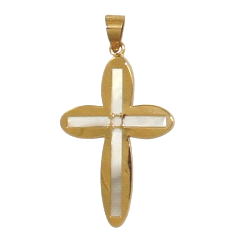 <STRONG>Cruz lisa nacar oro amarillo 18 kilates</STRONG>.<BR>Su tamaño es de 22 mm de alto y 15 mm de ancho (sin incluir asa).<B