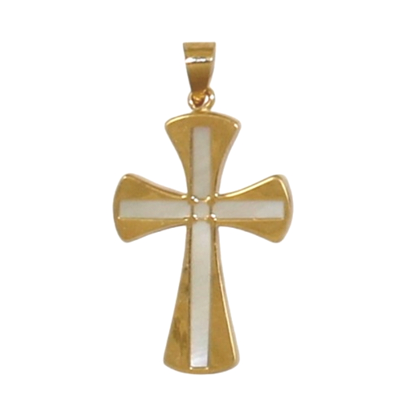 <STRONG>Cruz lisa oro 18 kilates con nacar.<BR></STRONG>Cruz de nacar con un tamaño de 20 mm de alto y 14 mm de ancho (sin inclu