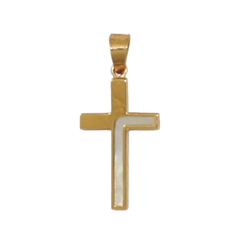 <STRONG>Cruz con nacar oro 18 kilates.<BR></STRONG>Cruz cuadrada de nacar con un alto de 16 mm y un ancho de 10 mm (sin incluir 