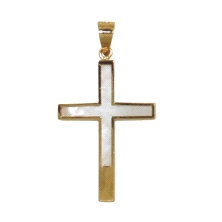 <STRONG>Cruz nacar oro amarillo 18 kilates.<BR></STRONG>Su tamaño es de 20 mm de alto y 14 mm de ancho (sin incluir asa).<B