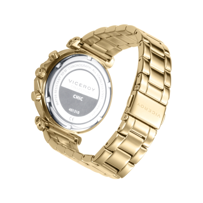 <P>Reloj Viceroy mujer 401310-57<BR>Reloj Viceroy dorado<BR>Caja de 38mm, Cronógrafo<BR>Cierre desplegable con pulsadores<BR>Mat