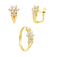 <P><STRONG>Juego niña comunión flor oro 9 kilates.<BR>Conjunto</STRONG> de <STRONG>pendientes</STRONG> y <STRONG>sortija</STRONG