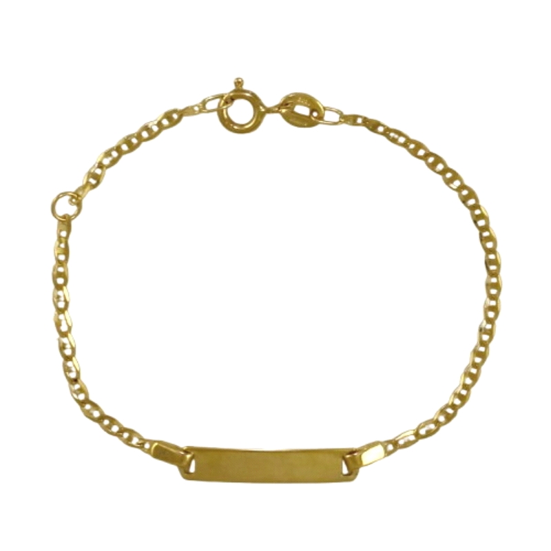 Esclava oro 9 kilates para bebe<BR>Esclava 9 kilates con un largo de 12cm con alargador a 14cm<BR>Cierre de reasa. Eslabon tipo 