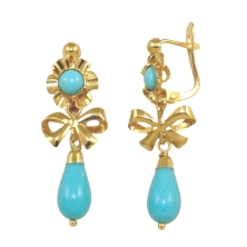 <STRONG>Pendiente lazo turquesa oro 18 kilates.</STRONG><BR><STRONG>Pendiente</STRONG> de <STRONG>arquillo</STRONG> con<STRONG> 