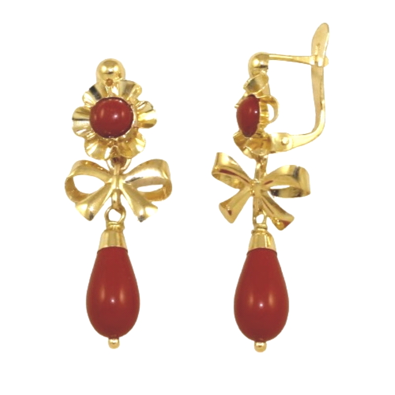 <STRONG>Pendiente coral con lazo oro 18 kilates.</STRONG><BR><STRONG>Pendiente cubana coral</STRONG> lazo con un largo de 31mm.<
