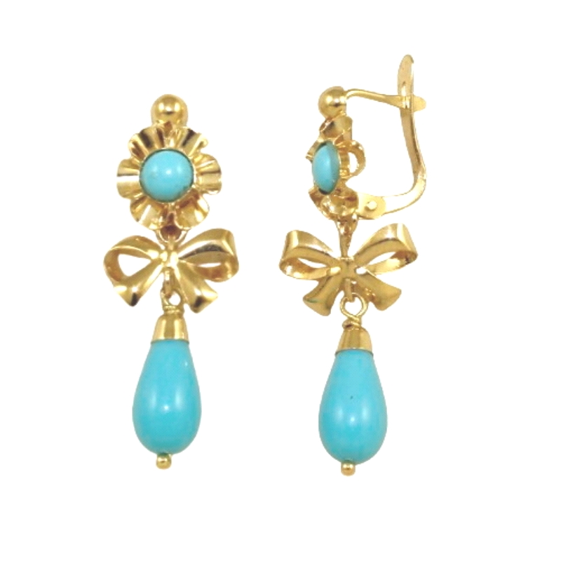 <STRONG>Pendiente arquillo lazo turquesa oro 18 kilates.</STRONG><BR><STRONG>Pendiente cubana</STRONG> con <STRONG>lazo</STRONG>
