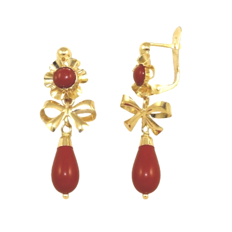 <STRONG>Pendiente arquillo lazo coral oro 18 kilates.</STRONG><BR><STRONG>Pendiente</STRONG> de r<STRONG>oseta</STRONG> con lazo