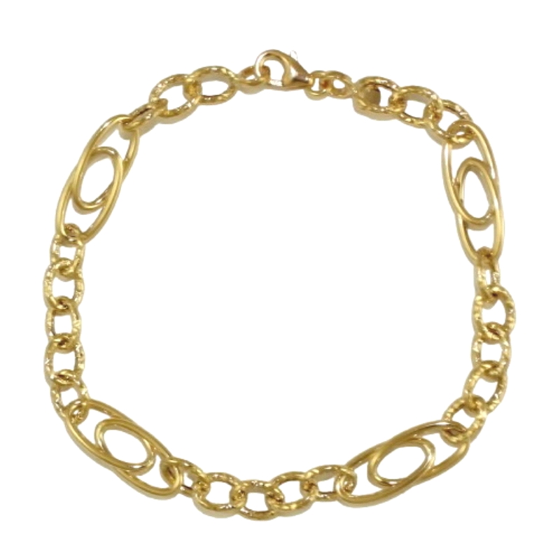 <STRONG>Pulsera mujer oro 18 kilates enlazada.<BR>Pulsera</STRONG> para <STRONG>mujer</STRONG> con eslabones tallados combinados