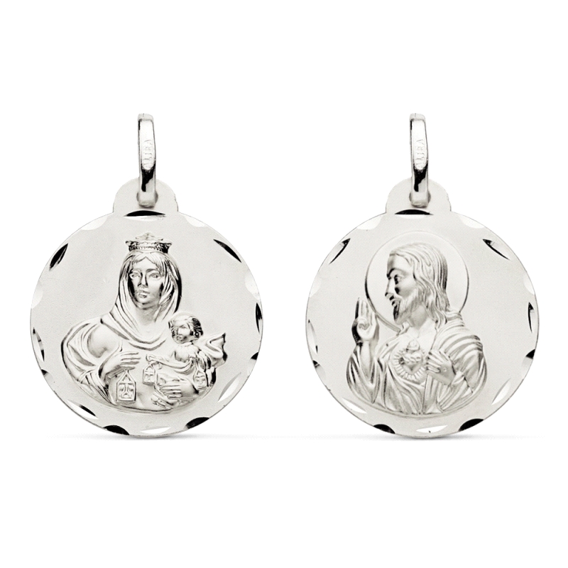 <STRONG>Medalla escapulario 19 mm Virgen del Carmen y Corazón de Jesús plata tallas.<BR>Medalla</STRONG> de <STRONG>escapulario<