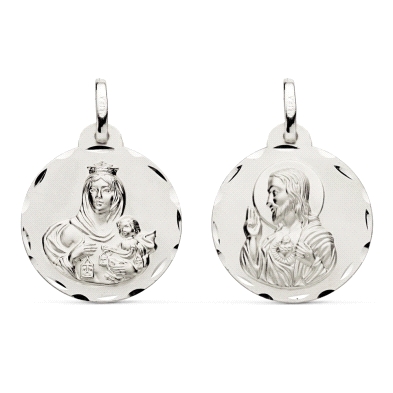<STRONG>Medalla escapulario 19 mm Virgen del Carmen y Corazón de Jesús plata tallas.<BR>Medalla</STRONG> de <STRONG>escapulario<