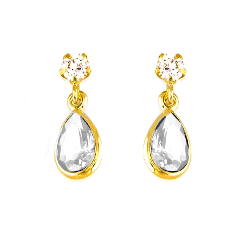 <STRONG>Pendiente lágrima oro 18 kilates niña</STRONG><BR>Pendiente con forma de lagrima&nbsp;y&nbsp;circonitas blancas <BR>Larg