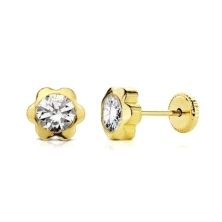 <STRONG>Pendiente niña</STRONG> flor oro 9 kilates.<BR>Pendientes&nbsp;con forma de flor, tienen una circonita&nbsp;con un tamañ
