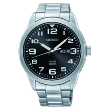 <p>Reloj Seiko Hombre (2)<br />Caja y armys de acero con cristal mineral y movimiento <strong>SOLAR</strong> <br />Esfera negra 