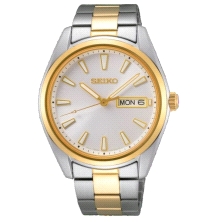 <STRONG>Reloj Seiko Hombre SUR446P1</STRONG><BR>Acero bicollor en dorado<BR>Calendario en las tres con Cristal zafiro<BR>