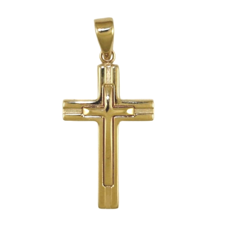 <P><STRONG>Cruz doble oro amarillo 9 kilates.</STRONG><BR><STRONG>Cruz doble</STRONG> con un alto de 19 mm y un ancho de 18 mm. 