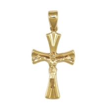 <STRONG>Cruz con cristo oro amarillo 9 kilates.<BR>Cruz con cristo</STRONG> en relieve con un alto de 29 mm y un ancho de 8 mm (