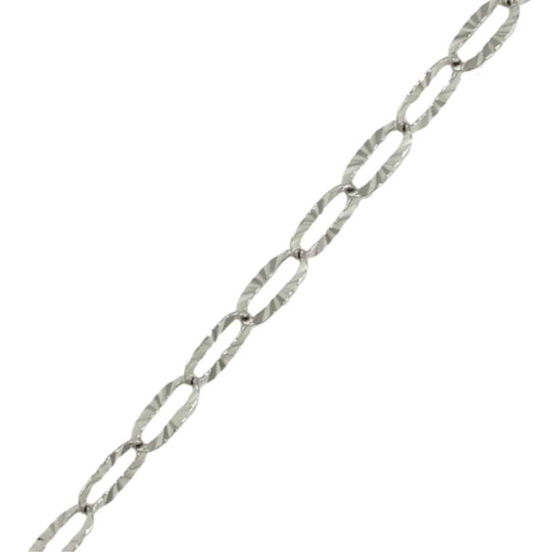 Cadena oro blanco tallada 1mm 45cm<BR>Cadena de eslabones ovalados tallados con un ancho de 1mm y un largo de 45cm<BR>Fabricada 