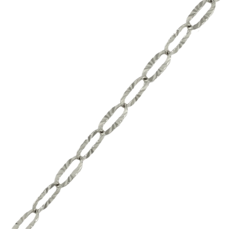 Cadena oro blanco&nbsp;tallada&nbsp;1mm 40cm<BR>Cadena de eslabones&nbsp;ovalados tallados&nbsp;con un ancho de 1mm y un largo d