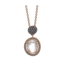 Collar fabricado en plata de 1ª ley. con baño rosa.
Con piedra transparente y circonitas.