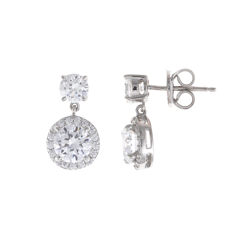 <STRONG>Pendientes</STRONG> con 2 circulos <STRONG>circonitas</STRONG> distintos tamaños<BR>Fabricado en <STRONG>plata rodiada</