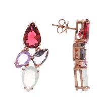 Pendiente fabricado en plata bañado en rosa.
Con 4 piedras de diferentes colores.